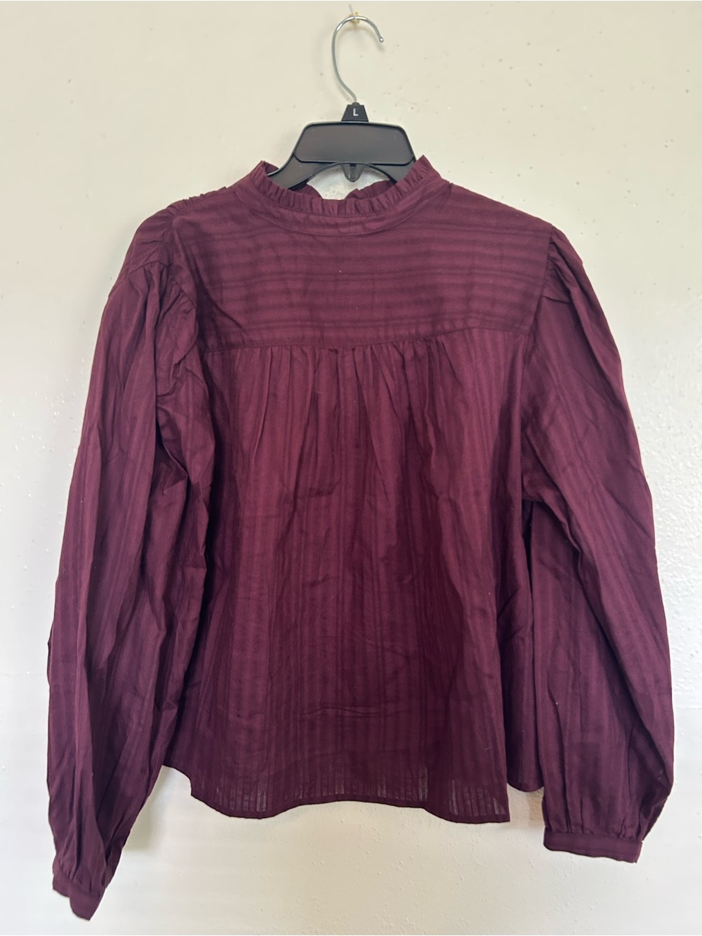H&M Burgundy Long Sleeve Ruffled Mock Neck Blouse